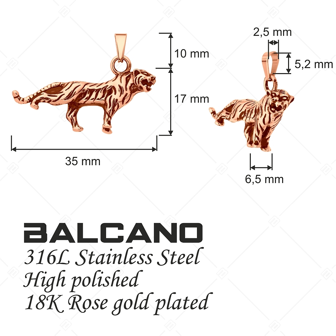 BALCANO - Tiger / Tigris alakú nemesacél medál 18K rozé arany bevonattal (242275BC96)