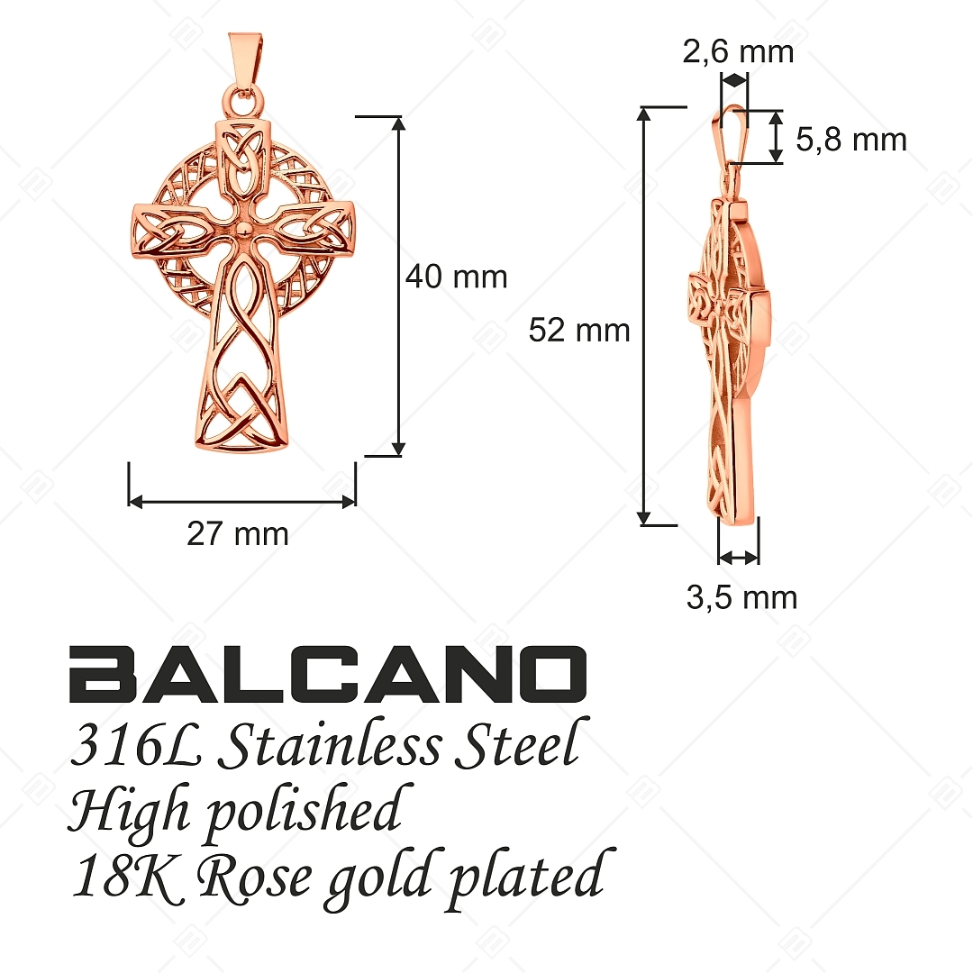 BALCANO - Celtic Cross / Kelta kereszt nemesacél medál 18K rozé arany bevonattal (242276BC96)