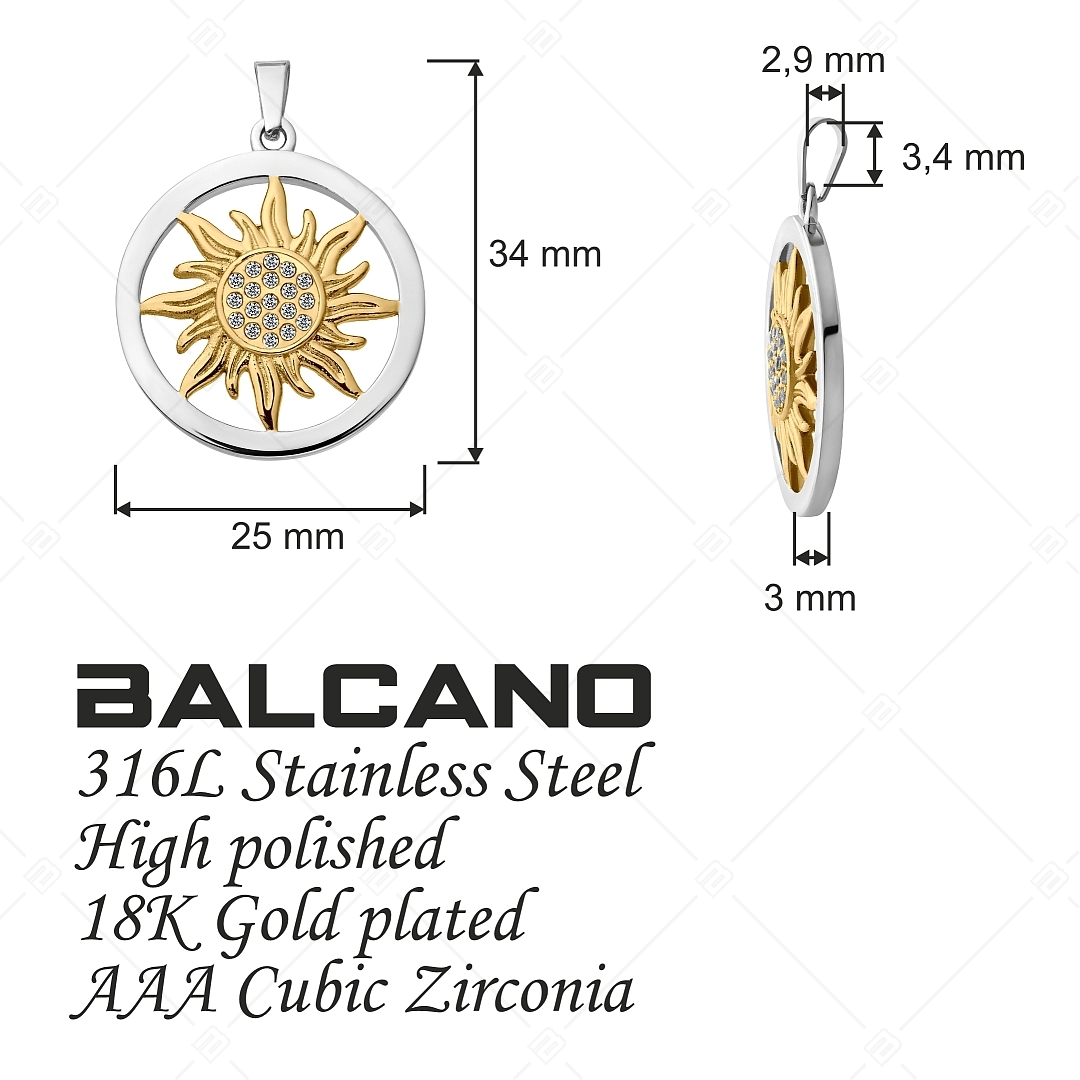 BALCANO - Sun / Nemesacél nap medál cirkónia drágakövekkel és 18K arany bevonattal (242277BC88)