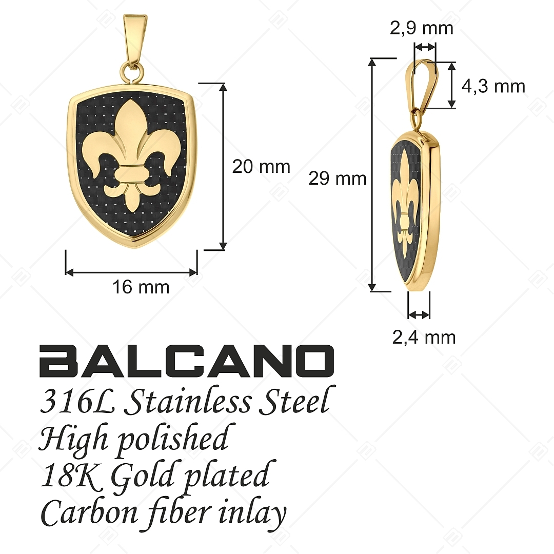 BALCANO - Knight / Lovagi páncél alakú nemesacél medál szénszálas betéttel és 18K arany bevonattal (242278BC88)