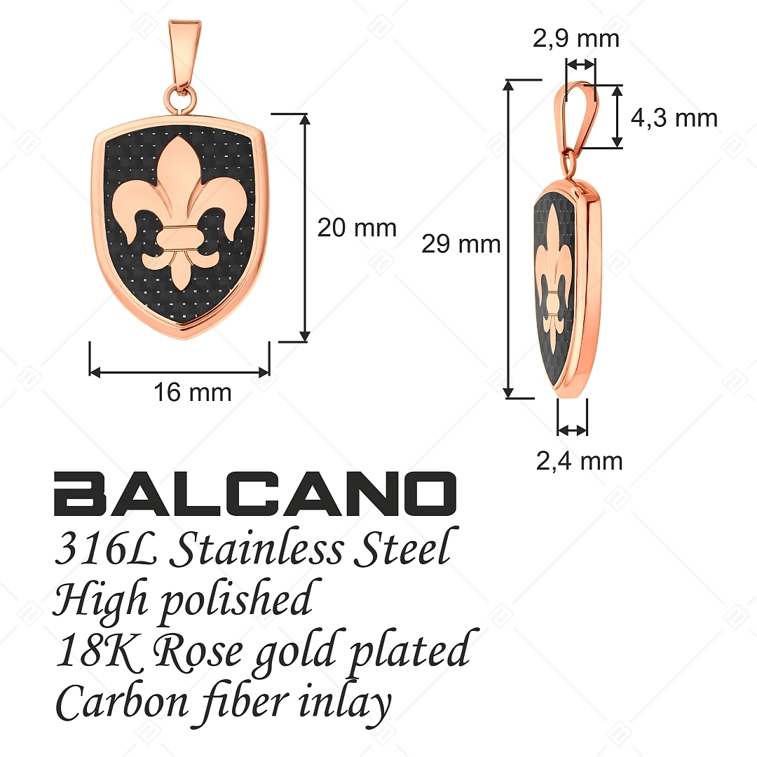 BALCANO - Knight / Lovagi páncél alakú nemesacél medál szénszálas betéttel és 18K rozé arany bevonattal (242278BC96)