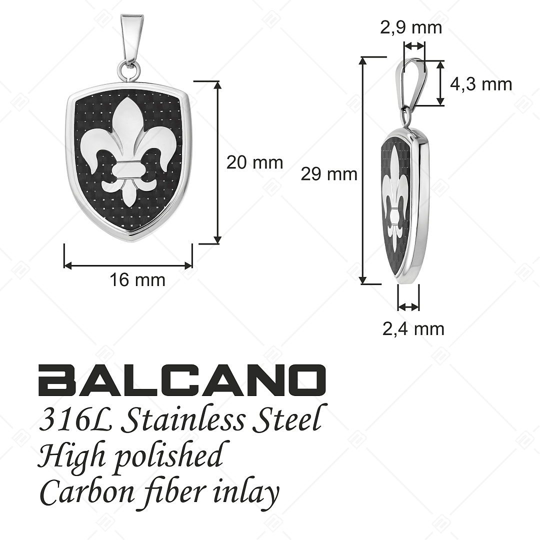 BALCANO - Knight / Lovagi páncél alakú nemesacél medál szénszálas betéttel és magasfényű polírozással (242278BC97)