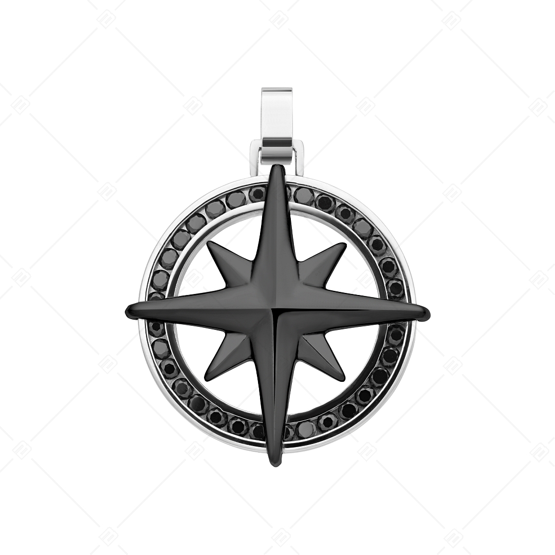 BALCANO - Captain / Nemeesacél iránytű medál cirkónia drágakövekkel, fekete PVD bevonattal (242280BC11)