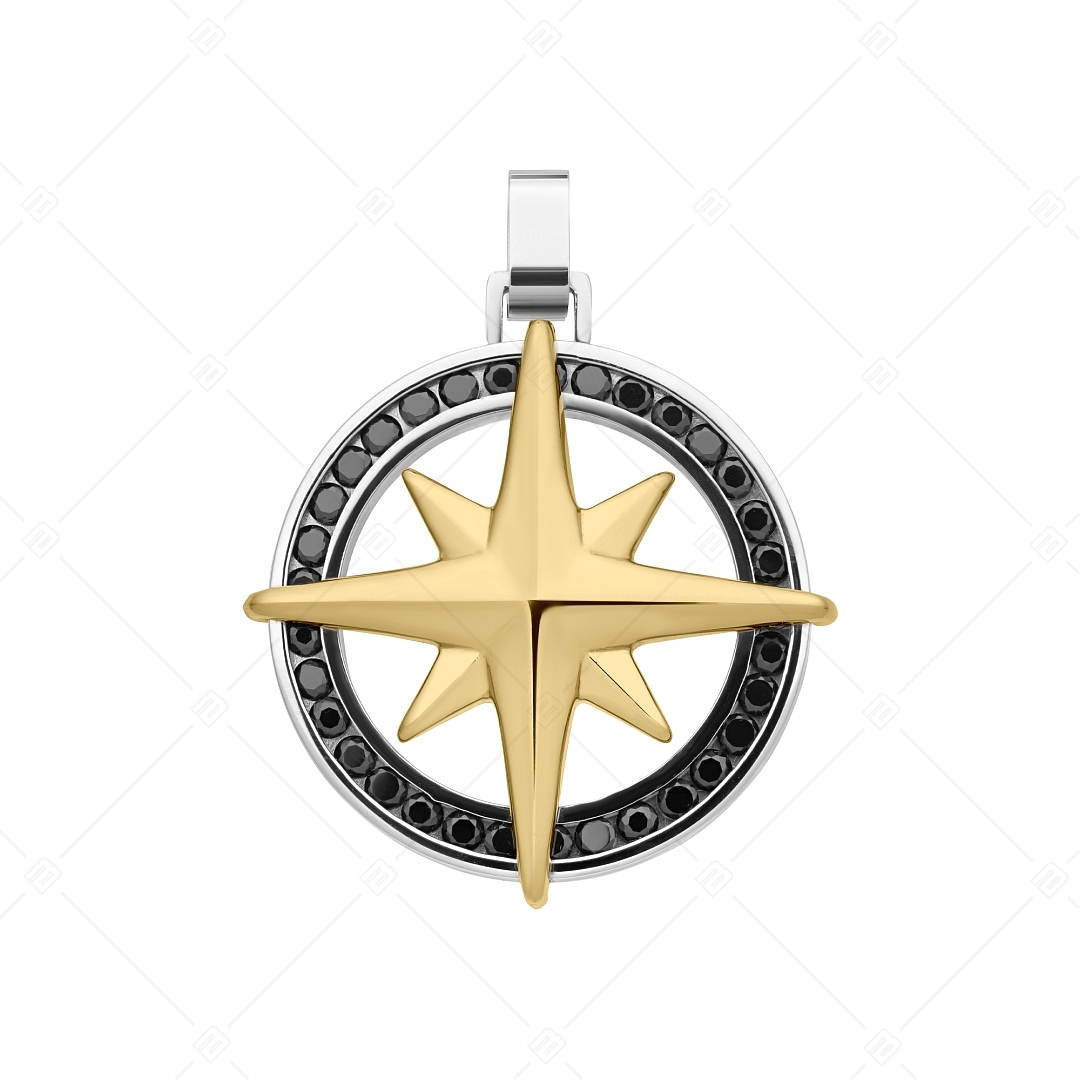 BALCANO - Captain / Nemeesacél iránytű medál cirkónia drágakövekkel és 18K arany bevonattal (242280BC88)