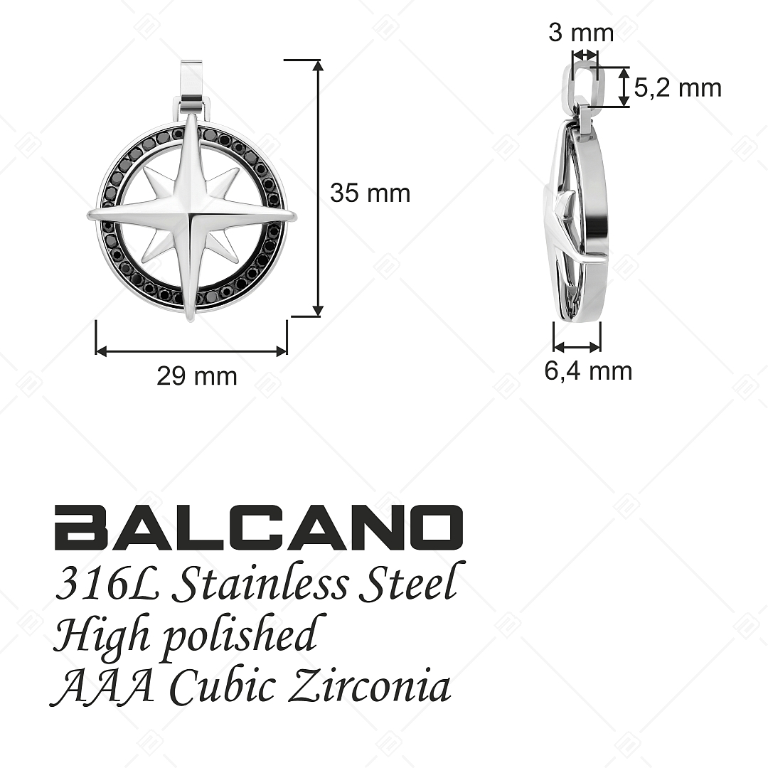 BALCANO - Captain / Nemeesacél iránytű medál cirkónia drágakövekkel és magasfényű polírozással (242280BC97)