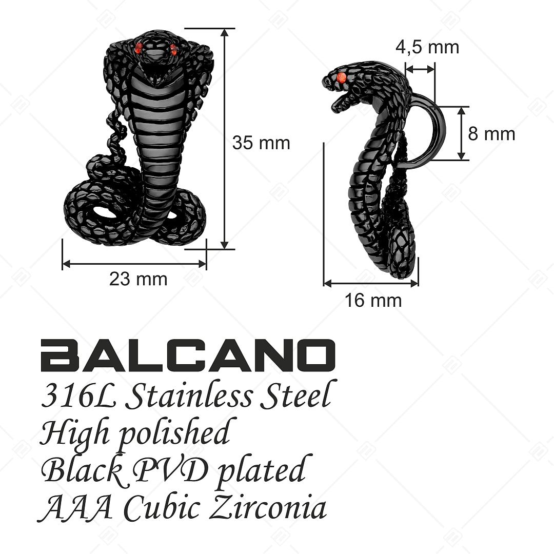 BALCANO - Cobra / Nemesacél kobra medál cirkónia drágakövekkel és fekete PVD bevonattal (242281BC11)