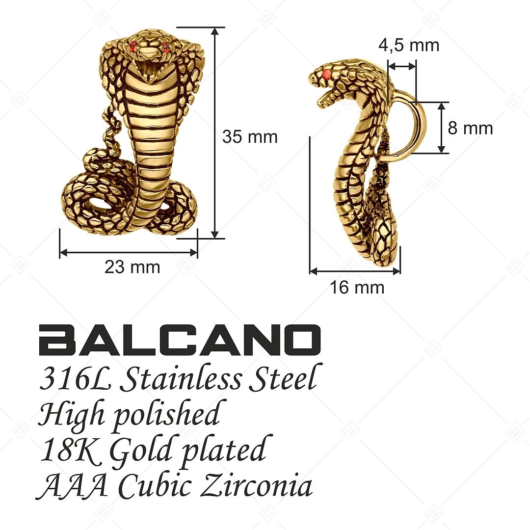 BALCANO - Cobra / Nemesacél kobra medál cirkónia drágakövekkel és 18K arany bevonattal (242281BC88)