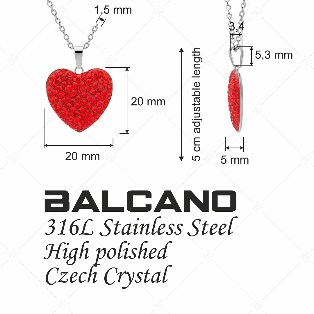 BALCANO - Cuore / Nemesacél nyaklánc szív alakú kristály medállal (341005BC22)
