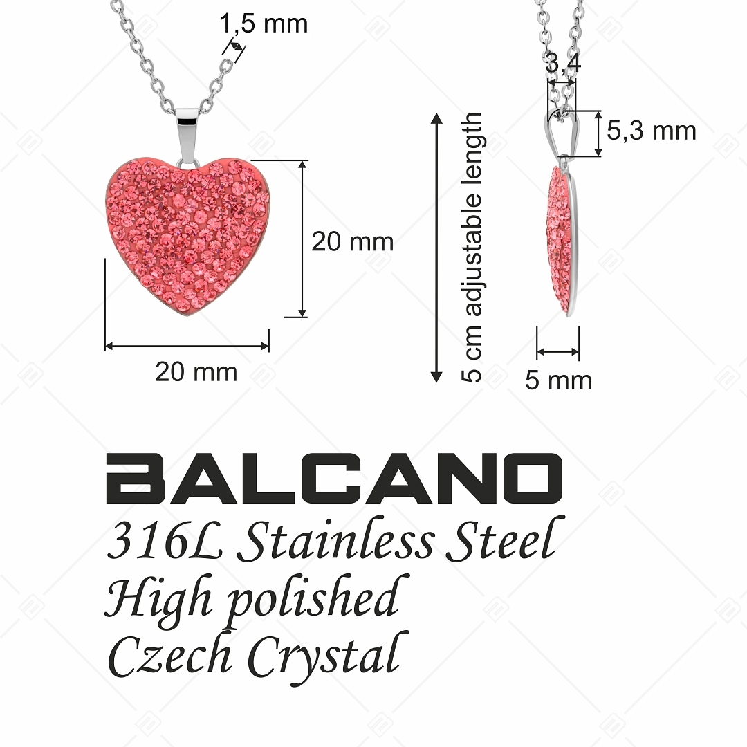 BALCANO - Cuore / Nemesacél nyaklánc szív alakú kristály medállal (341005BC86)