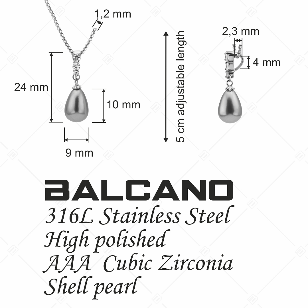 BALCANO - Stilla / Nemesacél nyaklánc csepp alakú kagylógyöngy medállal (341101BC98)