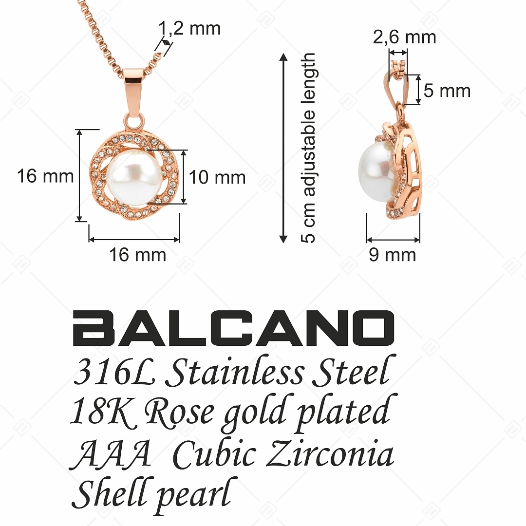 BALCANO - Serena / Nemesacél nyaklánc gyönyörű kagylógyöngy medállal és 18K rozé arany bevonattal (341103BC00)