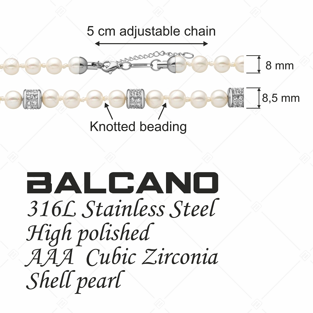 BALCANO - Perla / Exkluzív kagylógyöngy nemesacél nyakék cirkónia ékkövekkel (341104BC00)