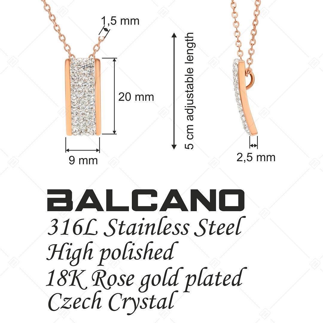 BALCANO - Giulia / Nemesacél nyaklánc téglalap alakú kristály medállal  és 18K rozé arany bevonattal (341105BC96)