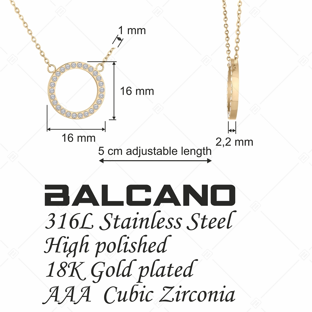 BALCANO - Veronic / Nemesacél nyaklánc kerek cirkónia drágaköves medállal és 18K arany bevonattal (341106BC88)