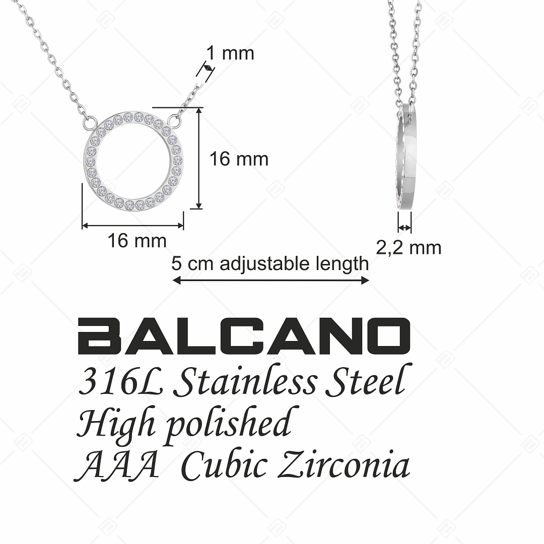 BALCANO - Veronic / Nemesacél nyaklánc kerek cirkónia drágaköves medállal és magasfényű polírozással (341106BC97)