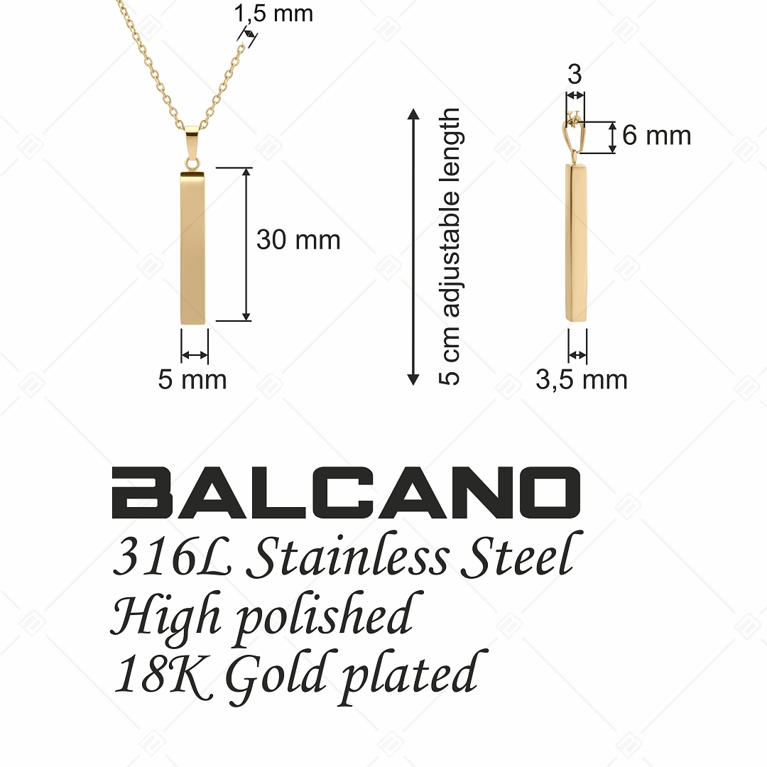 BALCANO - Bacchetta / Nemesacél nyaklánc gravírozható pálca medállal és 18K arany bevonattal (341116BC88)