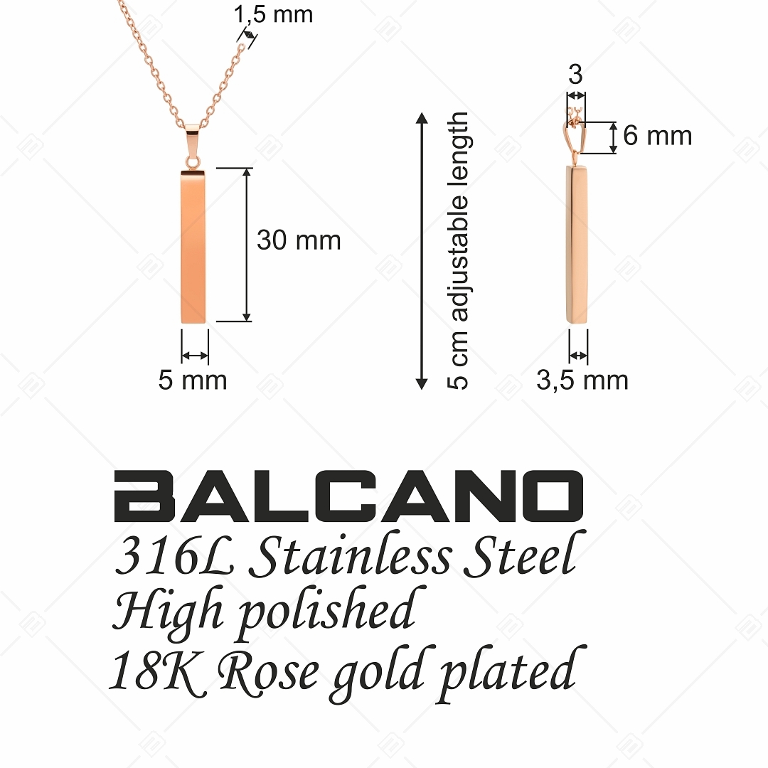 BALCANO - Bacchetta / Nemesacél nyaklánc gravírozható pálca medállal és 18K rozé arany bevonattal (341116BC96)