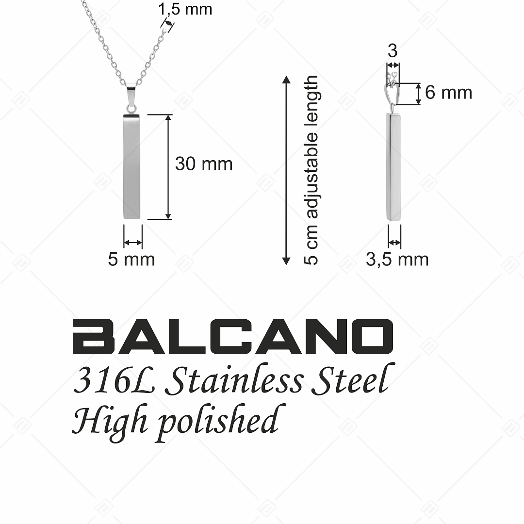 BALCANO - Bacchetta / Nemesacél nyaklánc gravírozható pálca medállal és magasfényű polírozással (341116BC97)
