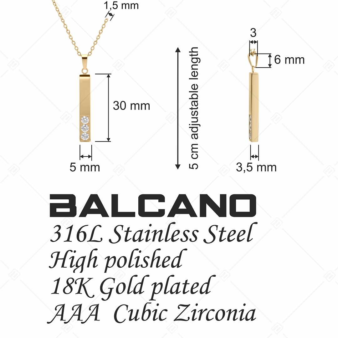 BALCANO - Bacchetta Cristallo / Nemesacél nyaklánc cirkónia ékköves pálca medállal és 18K arany bevonattal (341117BC88)