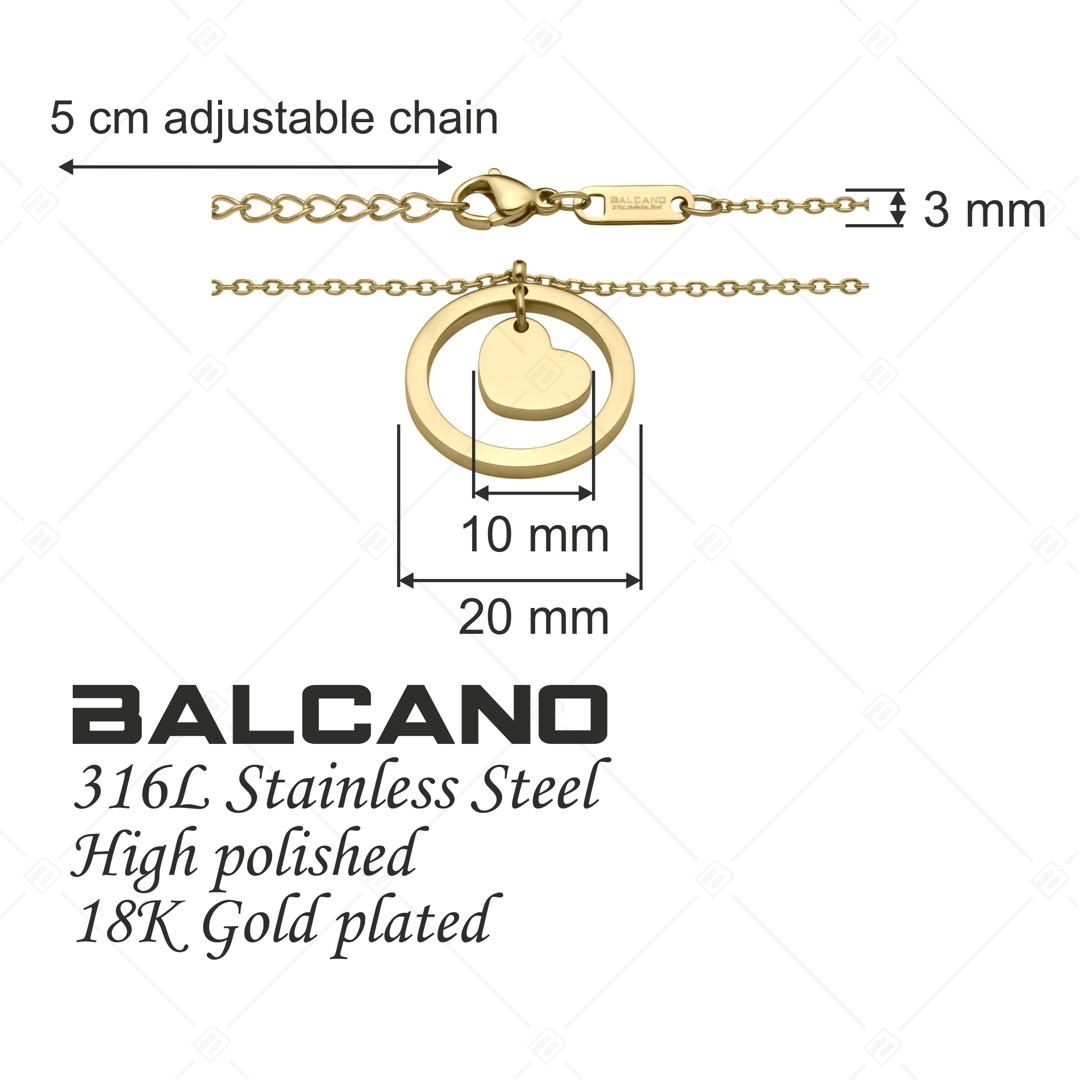 BALCANO - Sweetheart / Nemesacél lapított anker lánc szív a körben medállal 18K arany bevonattal (341203BC88)