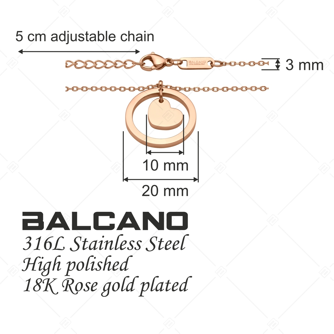 BALCANO - Sweetheart / Nemesacél lapított anker lánc szív a körben medállal 18K rozé arany bevonattal (341203BC96)