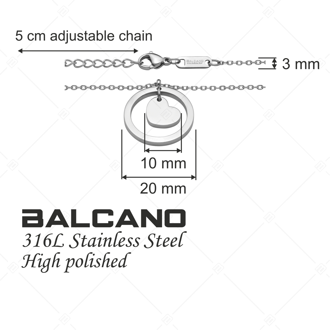 BALCANO - Sweetheart / Nemesacél lapított anker lánc szív a körben medállal magasfényű polírozással (341203BC97)