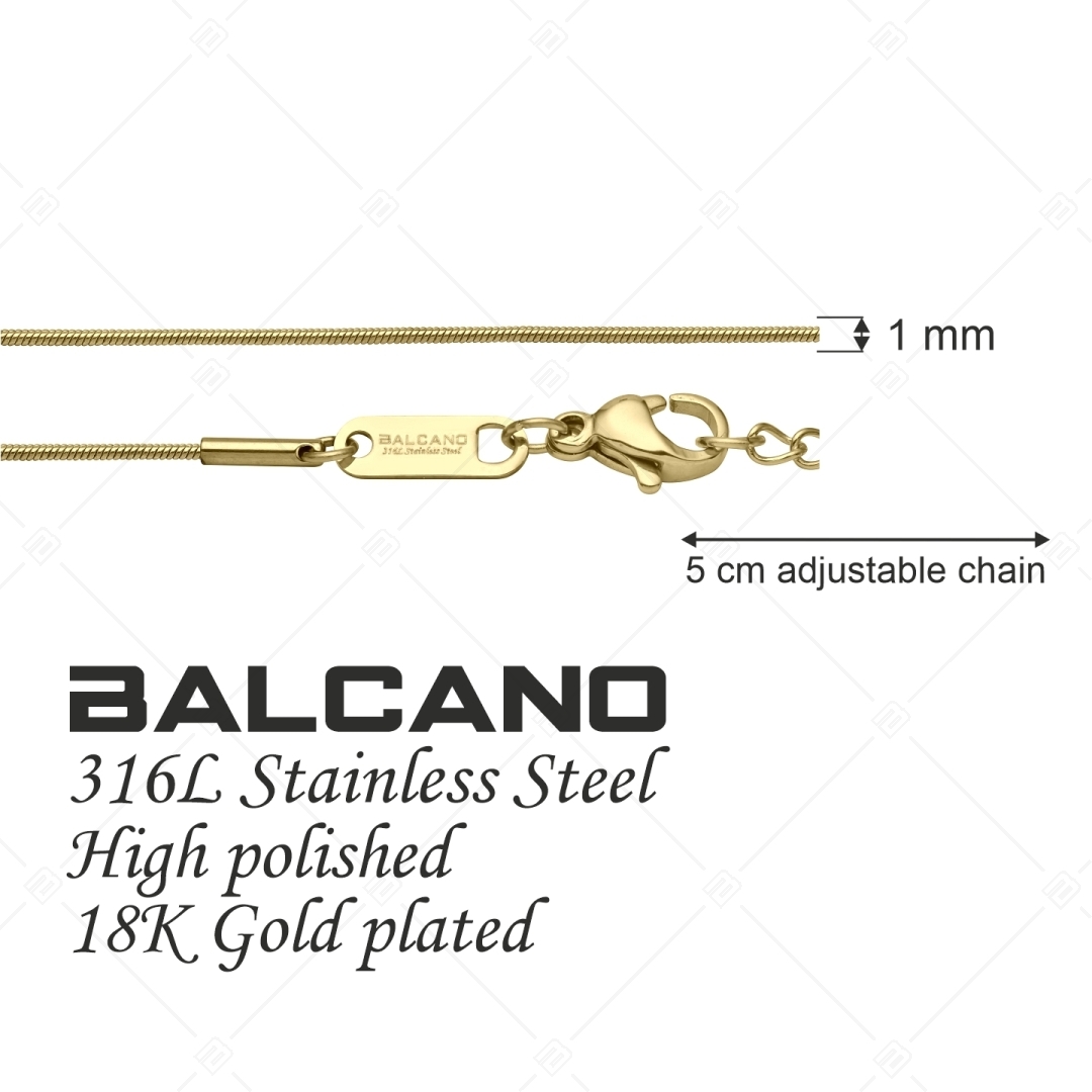 BALCANO - Snake / Nemesacél kígyólánc típusú nyaklánc 18K arany bevonattal - 1 mm (341210BC88)