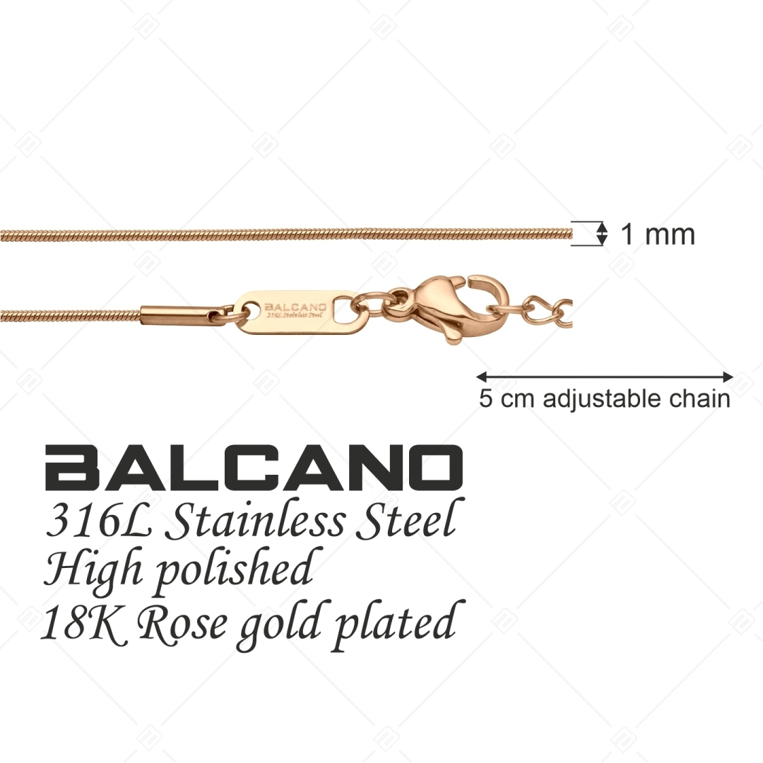 BALCANO - Snake / Nemesacél kígyólánc típusú nyaklánc 18K rozé arany bevonattal - 1 mm (341210BC96)