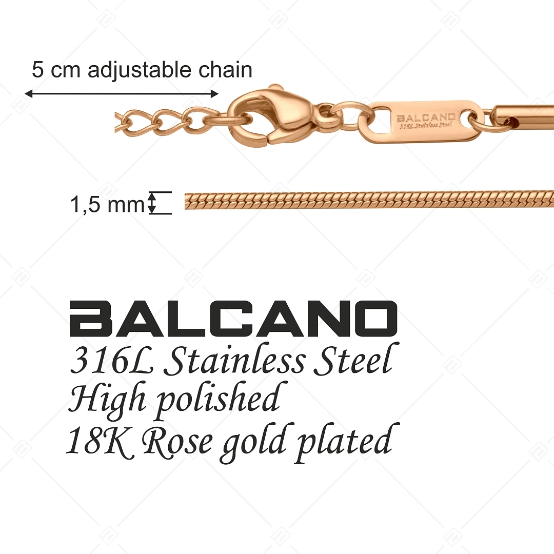 BALCANO - Snake / Nemesacél kígyólánc típusú nyaklánc 18K rozé arany bevonattal - 1,5 mm (341212BC96)
