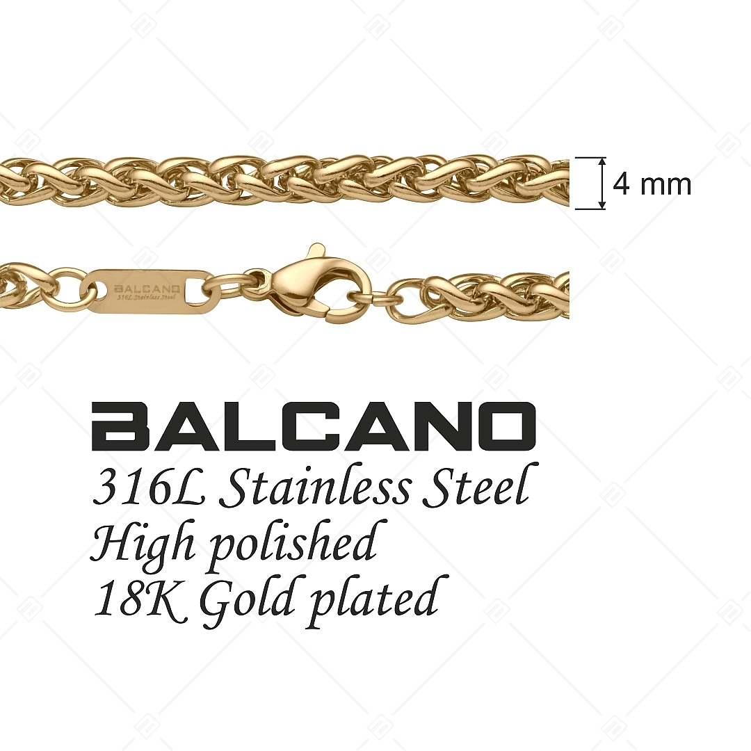 BALCANO - Braided / Nemesacél fonott láncos nyaklánc 18K arany bevonattal - 4 mm (341216BC88)
