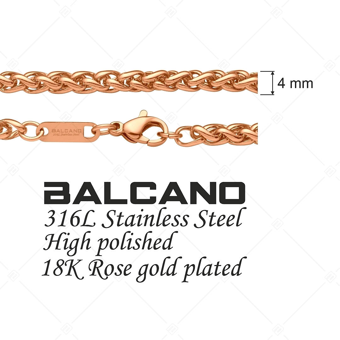 BALCANO - Braided / Nemesacél fonott láncos nyaklánc 18K rozé arany bevonattal - 4 mm (341216BC96)