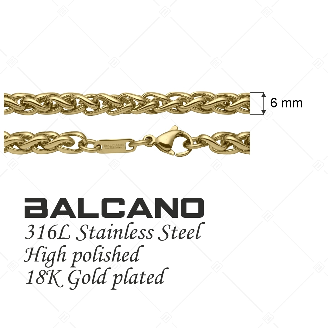 BALCANO - Braided / Nemesacél fonott láncos nyaklánc 18K arany bevonattal - 6 mm (341218BC88)