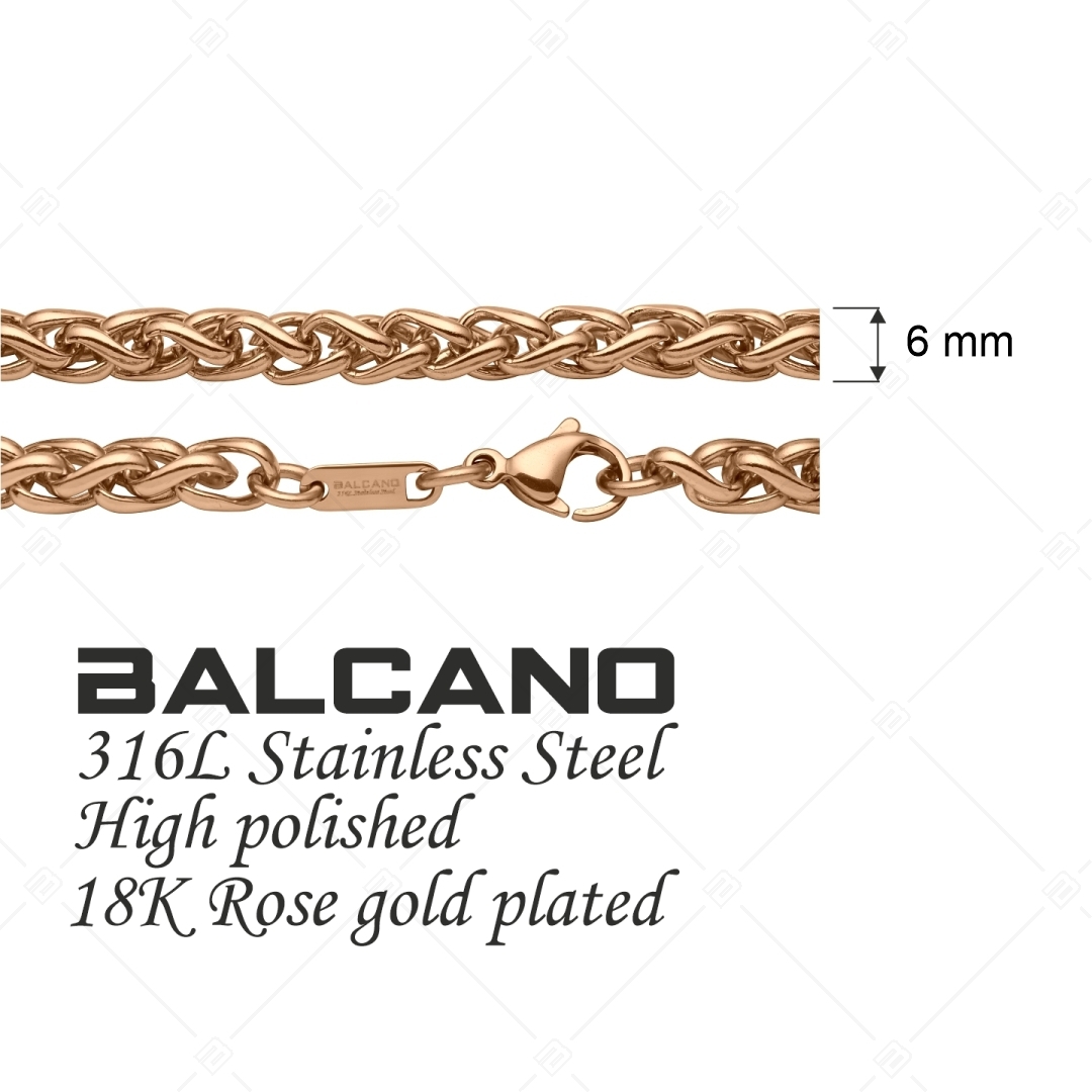 BALCANO - Braided / Nemesacél fonott láncos nyaklánc 18K rozé arany bevonattal- 6 mm (341218BC96)