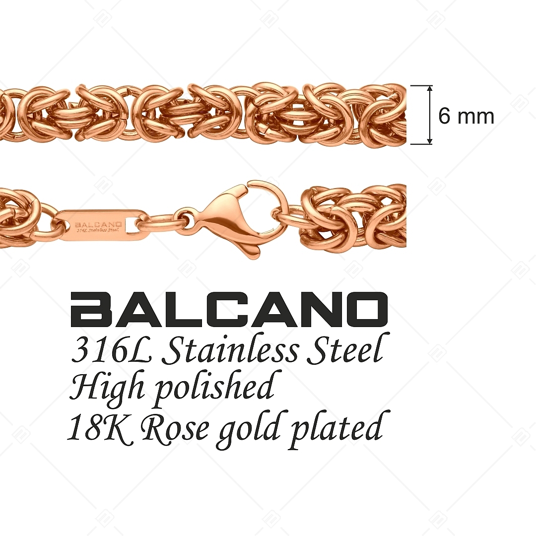 BALCANO - King’s Braid / Nemesacél kerek szemes királylánc, bizánci nyaklánc rozé arany bevonattal - 6 mm (341219BC96)