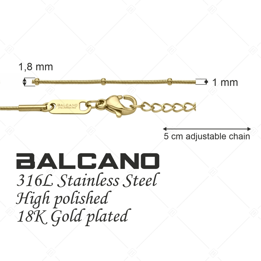 BALCANO - Beaded Snake / Nemesacél bogyós kígyólánc típusú nyaklánc 18K arany bevonattal - 1 mm (341220BC88)