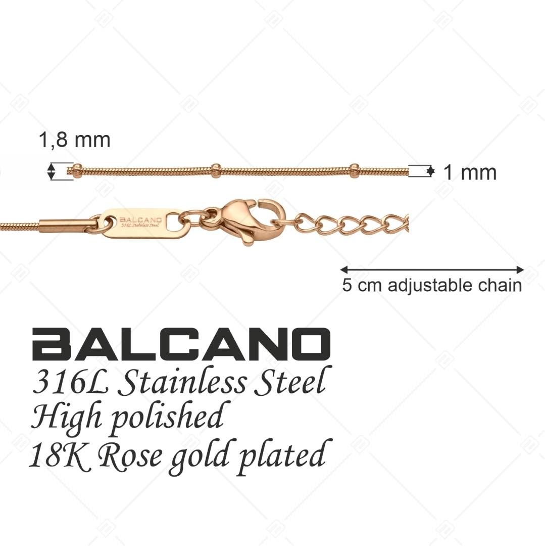 BALCANO - Beaded Snake / Nemesacél bogyós kígyólánc típusú nyaklánc 18K rozé arany bevonattal - 1 mm (341220BC96)
