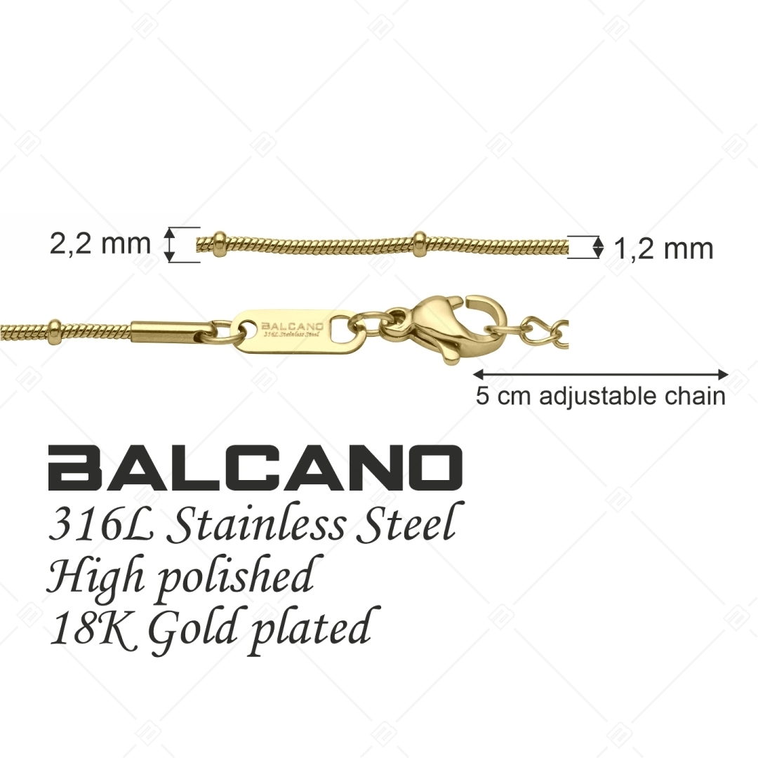 BALCANO - Beaded Snake / Nemesacél bogyós kígyólánc típusú nyaklánc 18K arany bevonattal - 1,2 mm (341221BC88)