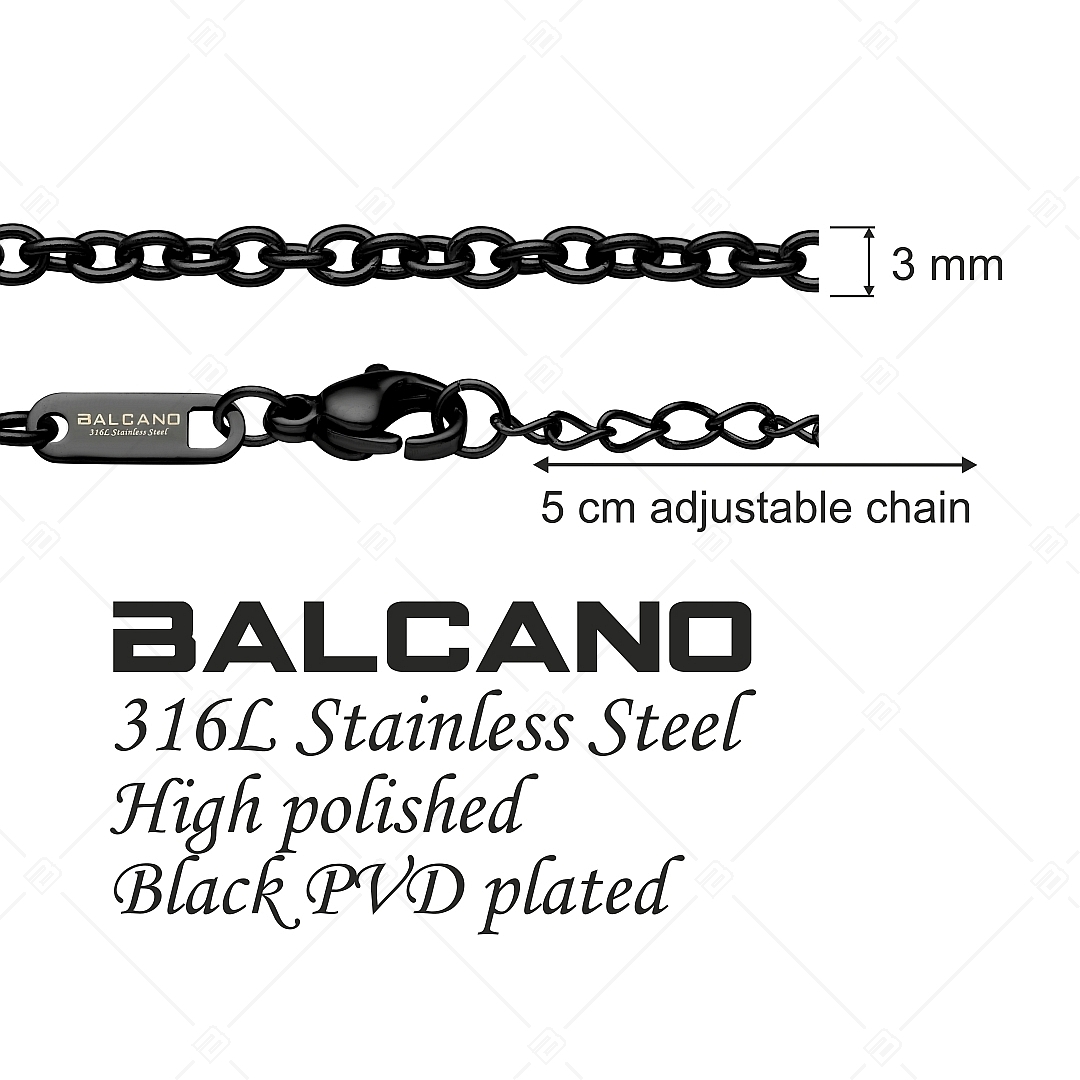 BALCANO - Cable Chain / Nemesacél anker nyaklánc fekete PVD bevonattal - 3 mm (341235BC11)