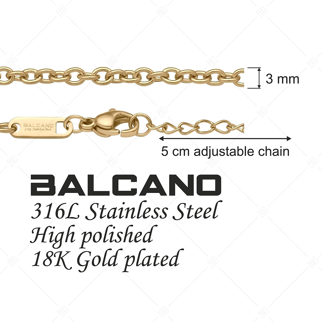 BALCANO - Cable Chain / Nemesacél anker nyaklánc 18K arany bevonattal - 3 mm (341235BC88)