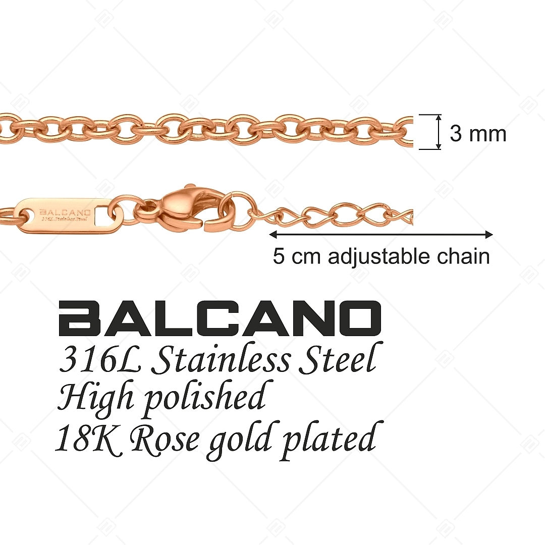 BALCANO - Cable Chain / Nemesacél anker nyaklánc 18K rozé arany bevonattal - 3 mm (341235BC96)