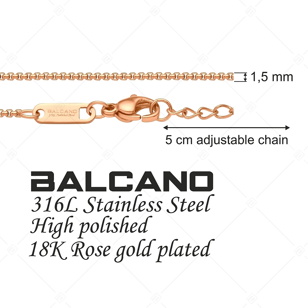 BALCANO - Round Venetian / Nemesacél kerekített velencei kocka nyaklánc 18K rozé arany bevonattal - 1,5 mm (341242BC96)
