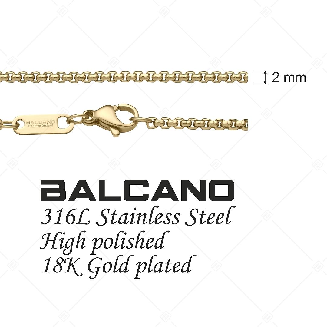 BALCANO - Round Venetian / Nemesacél kerekített velencei kocka nyaklánc 18K arany bevonattal - 2 mm (341243BC88)