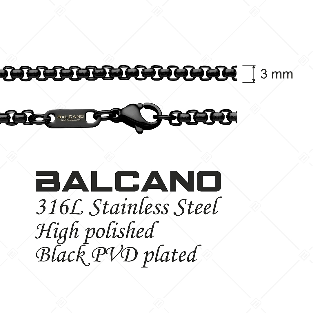 BALCANO - Round Venetian / Nemesacél kerekített velencei kocka nyaklánc fekete PVD bevonattal - 3 mm (341245BC11)