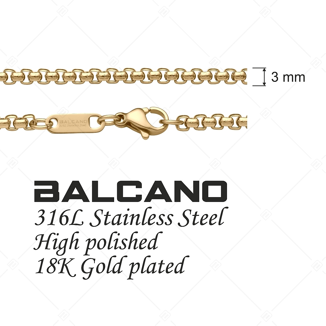 BALCANO - Round Venetian / Nemesacél kerekített velencei kocka nyaklánc 18K arany bevonattal - 3 mm (341245BC88)