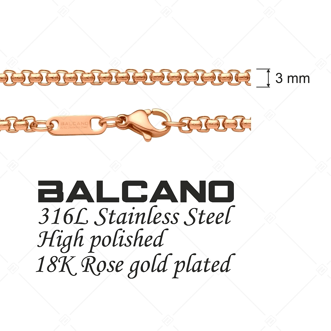 BALCANO - Round Venetian / Nemesacél kerekített velencei kocka nyaklánc 18K rozé arany bevonattal - 3 mm (341245BC96)