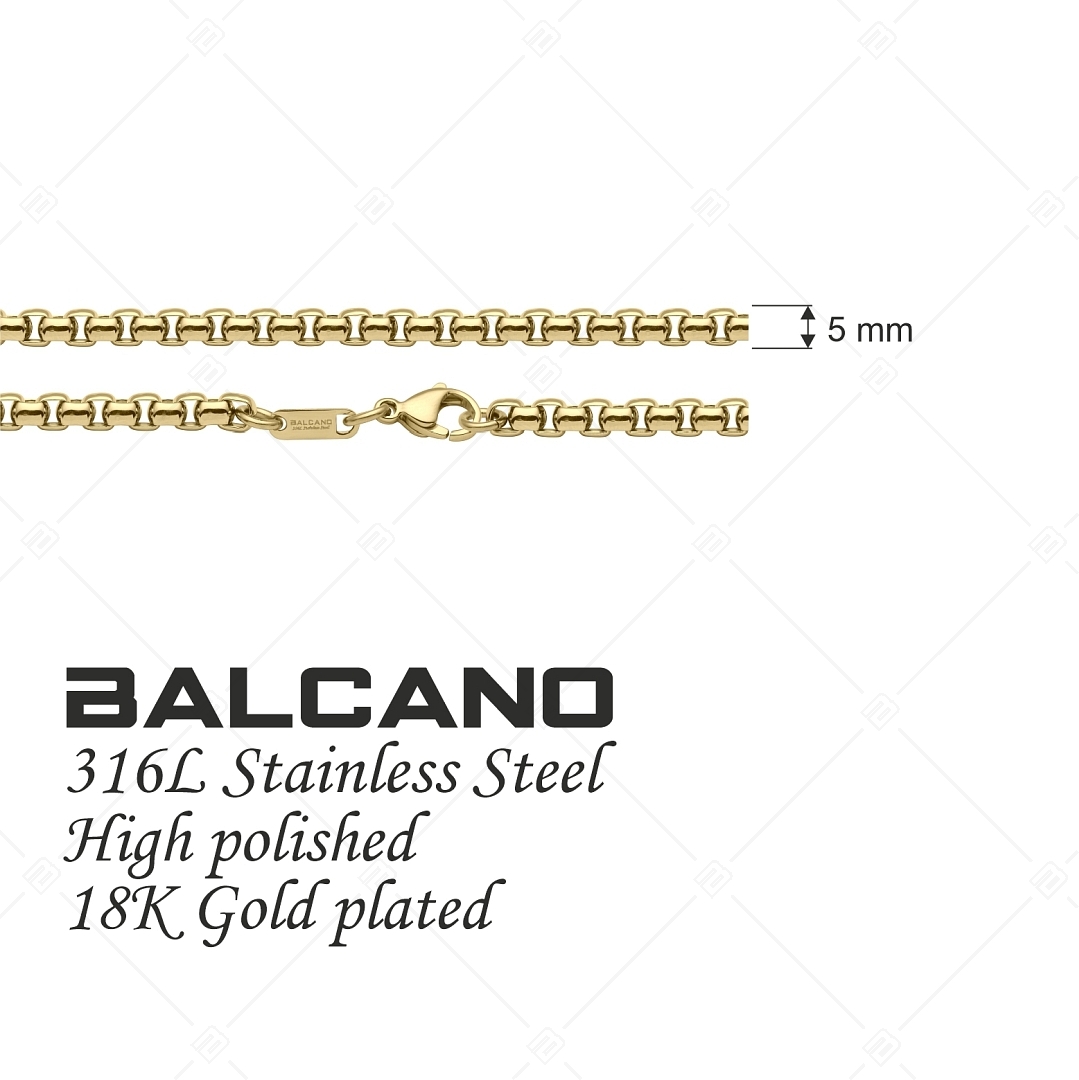 BALCANO - Round Venetian / Nemesacél kerekített szemes velencei kocka nyaklánc 18K arany bevonattal - 5 mm (341247BC88)