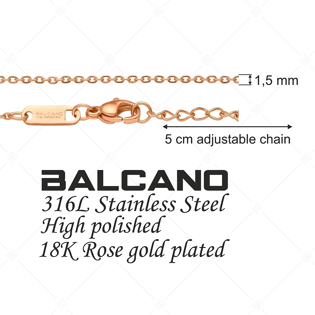 BALCANO - Flat Cable / Nemesacél lapított szemes anker nyaklánc 18K rozé arany bevonattal - 1,5 mm (341252BC96)
