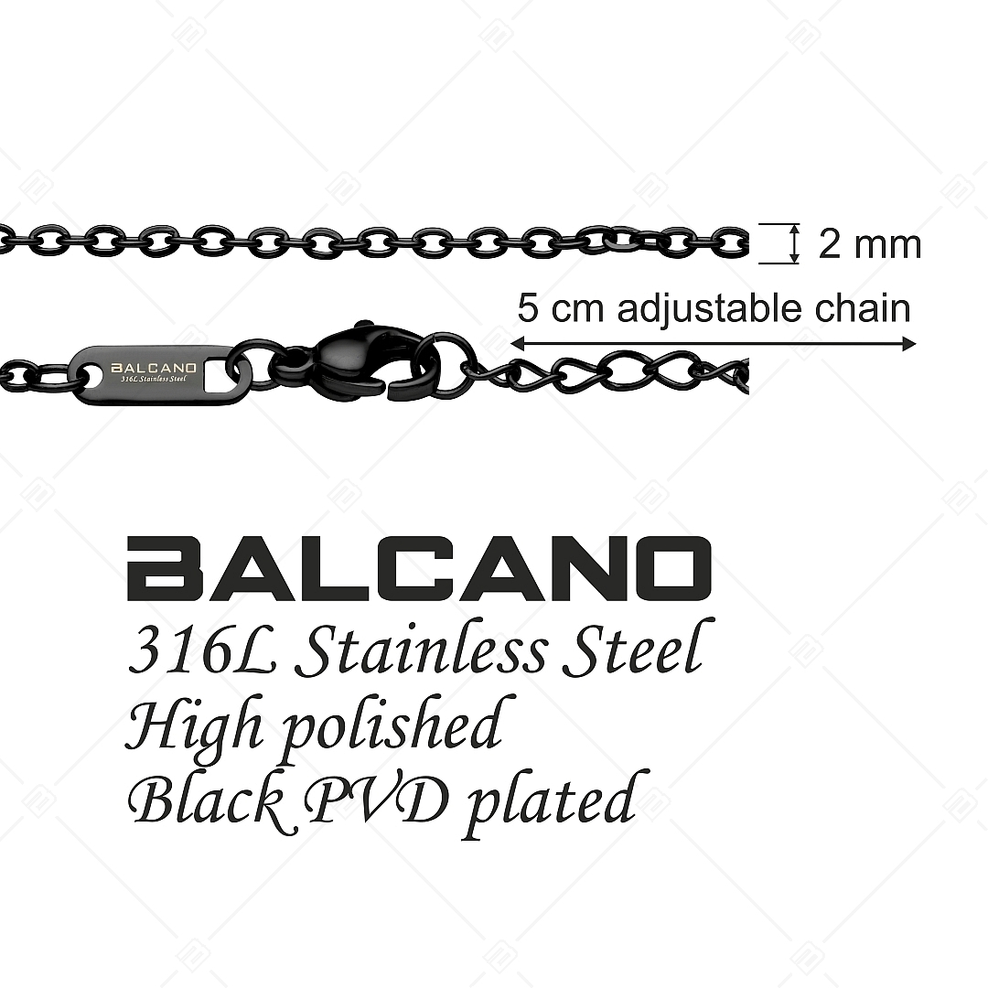 BALCANO - Flat Cable / Nemesacél lapított szemes anker nyaklánc fekete PVD bevonattal - 2 mm (341253BC11)