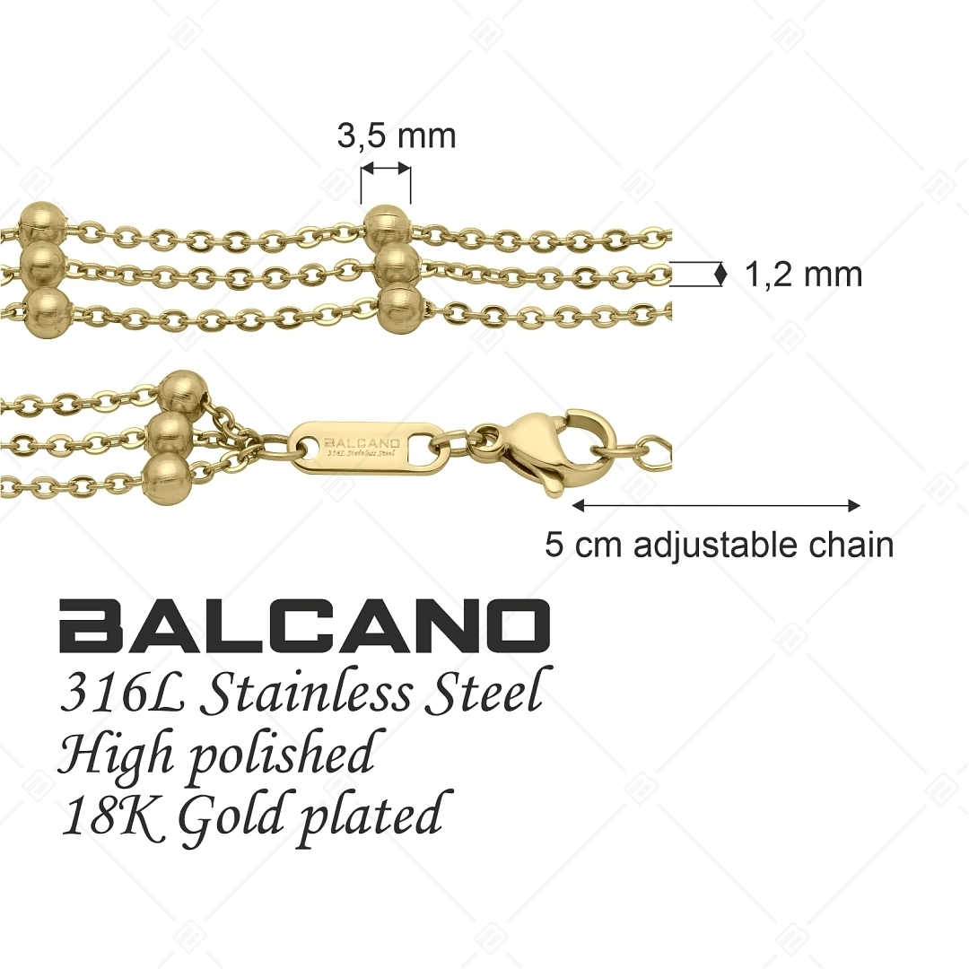 BALCANO - Beaded Flat Cable / Nemesacél bogyós lapított többsoros anker nyaklánc 18K arany bevonattal (341259BC88)