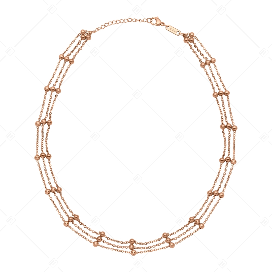BALCANO - Beaded Flat Cable / Nemesacél bogyós lapított többsoros anker nyaklánc 18K rozé arany bevonattal (341259BC96)